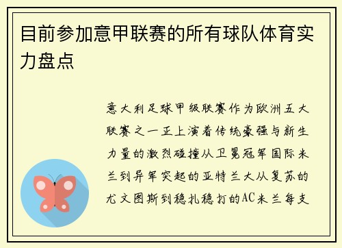 目前参加意甲联赛的所有球队体育实力盘点